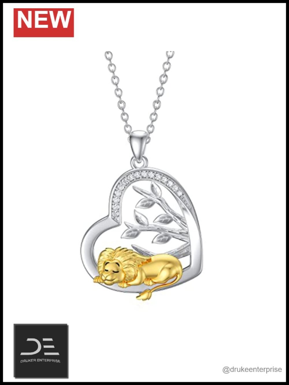 925 Sterling Silver Lion Tree of Life Pendant Necklace Cubic Zirconia Fine